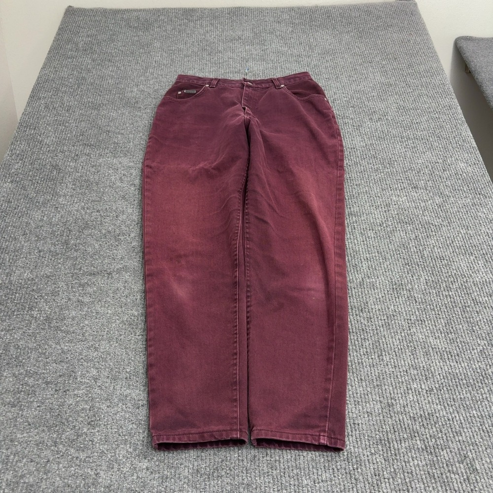 Vintage Lee Jeans Womens 14 Med Burgundy Cotton High Rise Tapered Leg Mom Retro